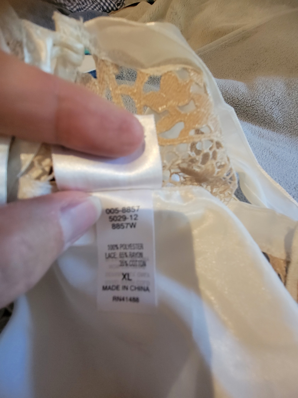 Bare Luxury Off-White Lace-Trim Satin Nightgown - Women Intimates - Picture 5 of 8